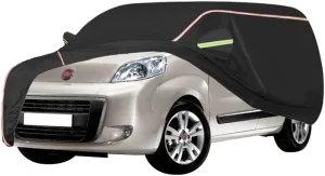 WOLWES Car Cover are Suitable for Fiat Qubo All-Weather Windproof, Snowproof, Rainproof, UV-Protected and Breathable All-Season Universal with Side Door Zip Oxford Cloth Car Cover (Color : Black)