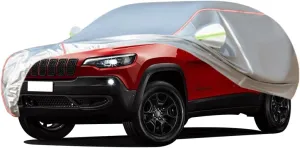 WOLWES Car Cover are Suitable for Jeep Cherokee All-Weather Windproof, Snowproof, Rainproof, UV-Protected and Breathable All-Season Universal with Side Door Zip Oxford Cloth Car Cover (Color : White