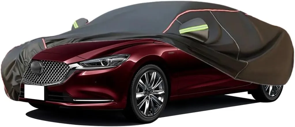 WOLWES Car Cover are Suitable for Mazda 6 Saloon All-Weather Windproof, Snowproof, Rainproof, UV-Protected and Breathable All-Season Universal with Side Door Zip Oxford Cloth Car Cover (Color : Black