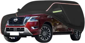 WOLWES Car Cover are Suitable for Nissan Patrol GR/DI/S/SVE All-Weather Windproof, Snowproof, Rainproof, UV-Protected and Breathable All-Season Universal with Side Door Zip Oxford Cloth Car Cover (Co