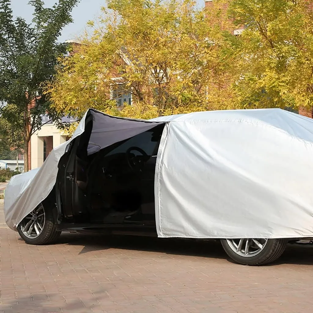 WOLWES Car Cover are Suitable for Nissan Patrol GR/DI/S/SVE All-Weather Windproof, Snowproof, Rainproof, UV-Protected and Breathable All-Season Universal with Side Door Zip Oxford Cloth Car Cover (Co