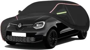 WOLWES Car Cover are Suitable for Renault Twingo All-Weather Windproof, Snowproof, Rainproof, UV-Protected and Breathable All-Season Universal with Side Door Zip Oxford Cloth Car Cover (Color : Black