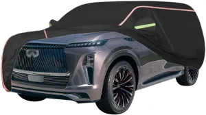 WOLWES Car Covers are Suitable for Infiniti QX80 2014-2024 All-Weather Windproof, Snowproof, Rainproof, UV-Protected and Breathable All-Season Universal with Side Door Zip Oxford Cloth Car Covers (Co