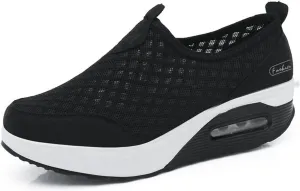 Women's Breathable Mesh Wedge Slip On Walking Sneakers,Non Slip Soft Sole Comfortable Arch Support Casual Running Shoes