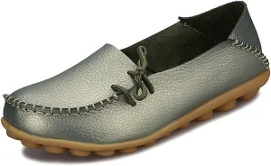 Women's Cowhide Leather Slipper Loafers Flat Shoes Slip-Ons