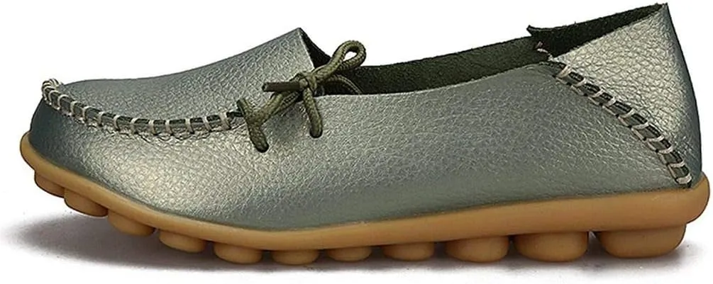 Women's Cowhide Leather Slipper Loafers Flat Shoes Slip-Ons