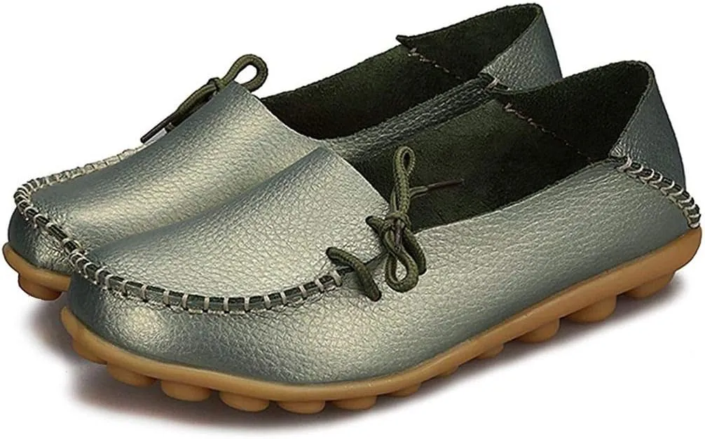 Women's Cowhide Leather Slipper Loafers Flat Shoes Slip-Ons