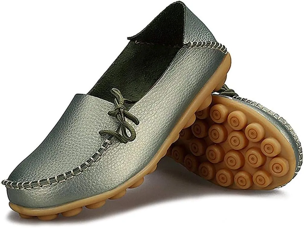 Women's Cowhide Leather Slipper Loafers Flat Shoes Slip-Ons