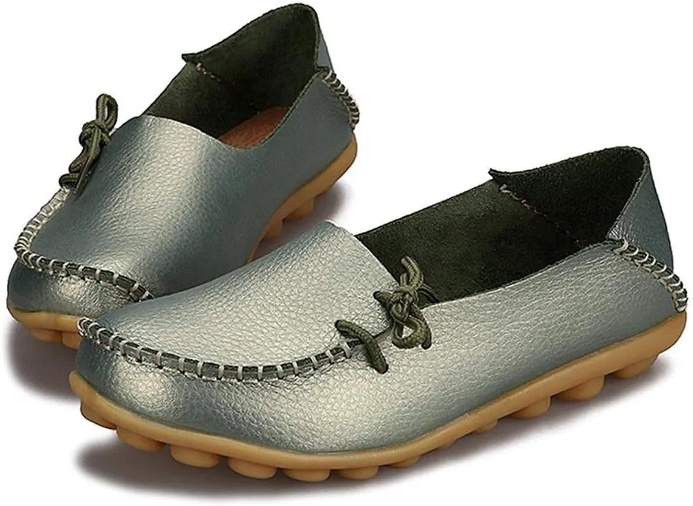 Women's Cowhide Leather Slipper Loafers Flat Shoes Slip-Ons