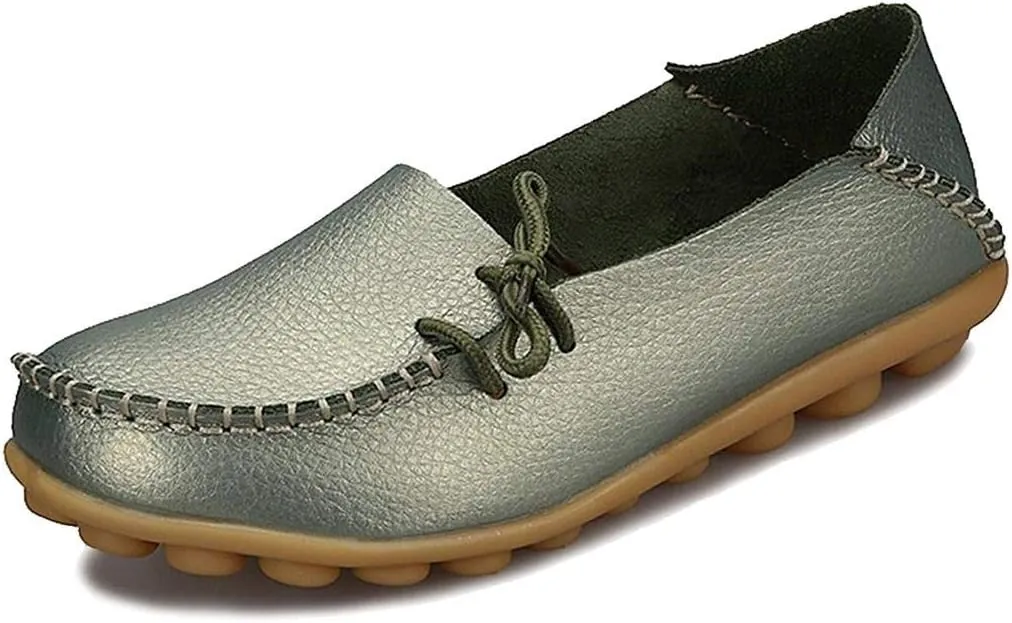Women's Cowhide Leather Slipper Loafers Flat Shoes Slip-Ons