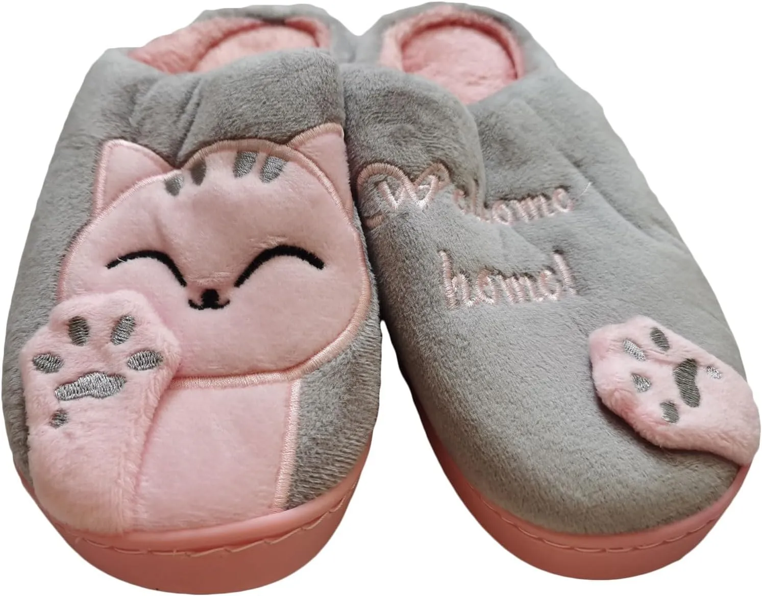 Womens Cute Cat Animal Plush Slip On Winter Warm Bedroom Shoes Memory Foam House Slippers Non Slip Sole