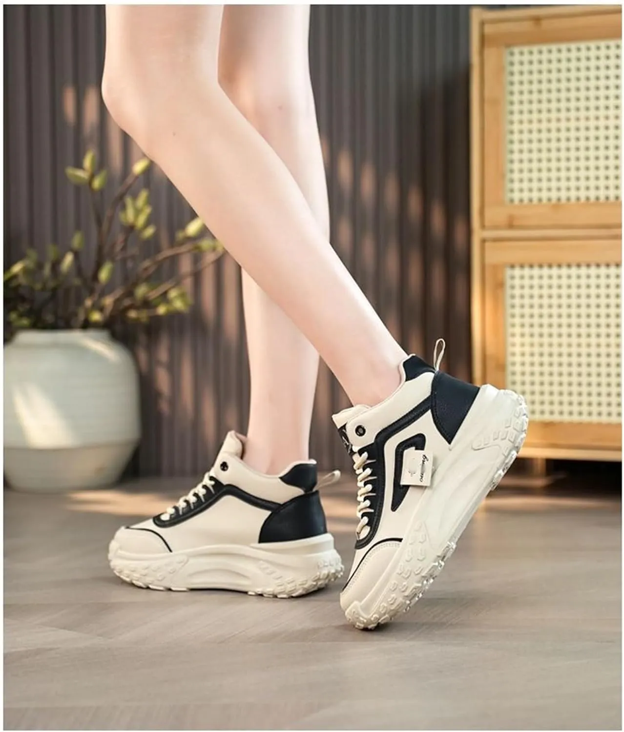 Women's High Top Chunky Sneakers Fashion Platform Non-Slip Walking Boots Comfortable Slip-On Running Shoes