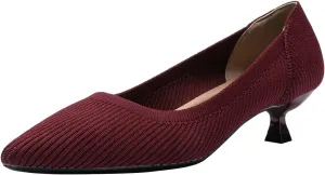 Women's Kitten Heels Pointed Toe Knit Pumps Slip On Foldable Comfortable Casual Formal Dress Shoes