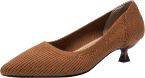 Women's Knit Kitten Heel Pumps Fashion Pointed Toe Shallow Mouth Slip On Comfortable Heels Casual Work Office Business Wedding Formal Dress Shoes