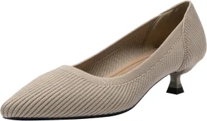 Women's Knit Kitten Heel Pumps Fashion Pointed Toe Shallow Mouth Slip On Comfortable Heels Casual Work Office Business Wedding Formal Dress Shoes