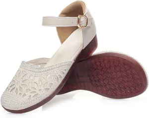 Women's Leather Meshgauze Rhinestones Backless Ankle Strap Chunky Low Heels Sandals Summer Breathable Shallow Mouth Closed Toe Round Toe Comfort Soft Sole Block Heel Sandals