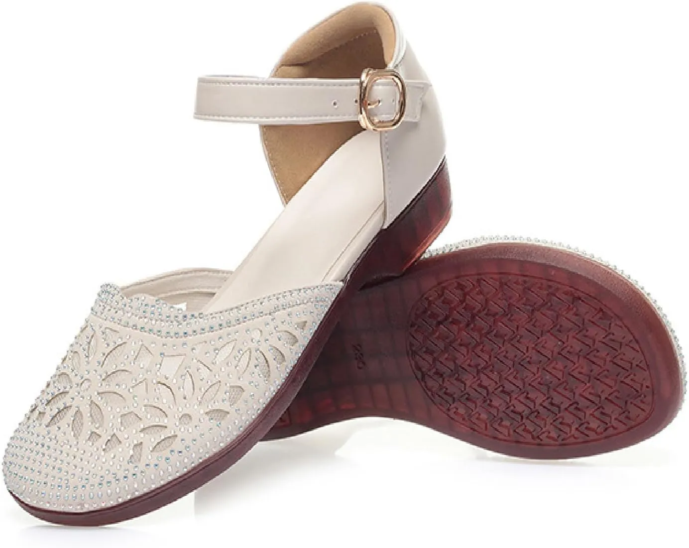 Women's Leather Meshgauze Rhinestones Backless Ankle Strap Chunky Low Heels Sandals Summer Breathable Shallow Mouth Closed Toe Round Toe Comfort Soft Sole Block Heel Sandals