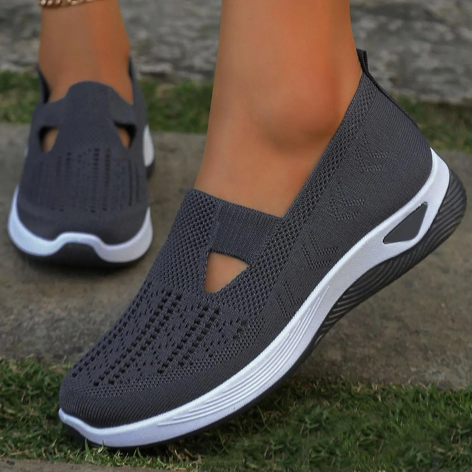 Women's Orthopedic Athletic Walking Shoes Slip On Casual Moderatearch Support Mesh-Comfortable Workout Sneakers