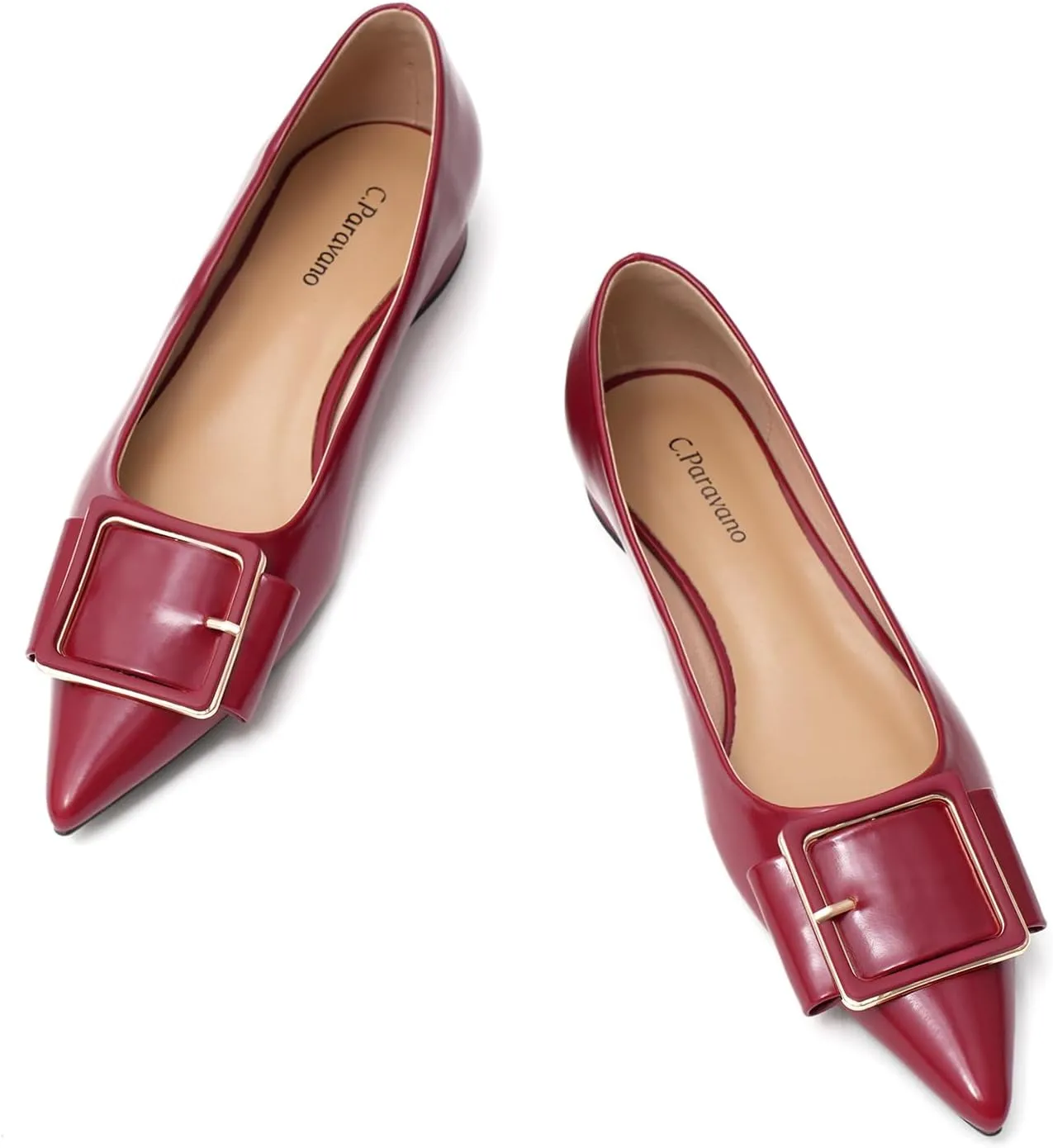 Women's Pointed Toe Square Buckle Flats Elegant Slip-On Ballet Flats Comfortable Dressy Shoes for Work Party Daily Wear