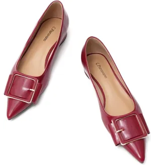 Women's Pointed Toe Square Buckle Flats Elegant Slip-On Ballet Flats Comfortable Dressy Shoes for Work Party Daily Wear