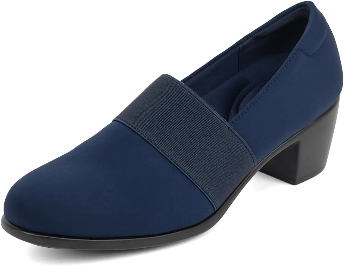 Women's Pumps Chunky Low Block Heel Slip-on Work Shoes Bunion Arch Support Comfortable Dressy Pumps