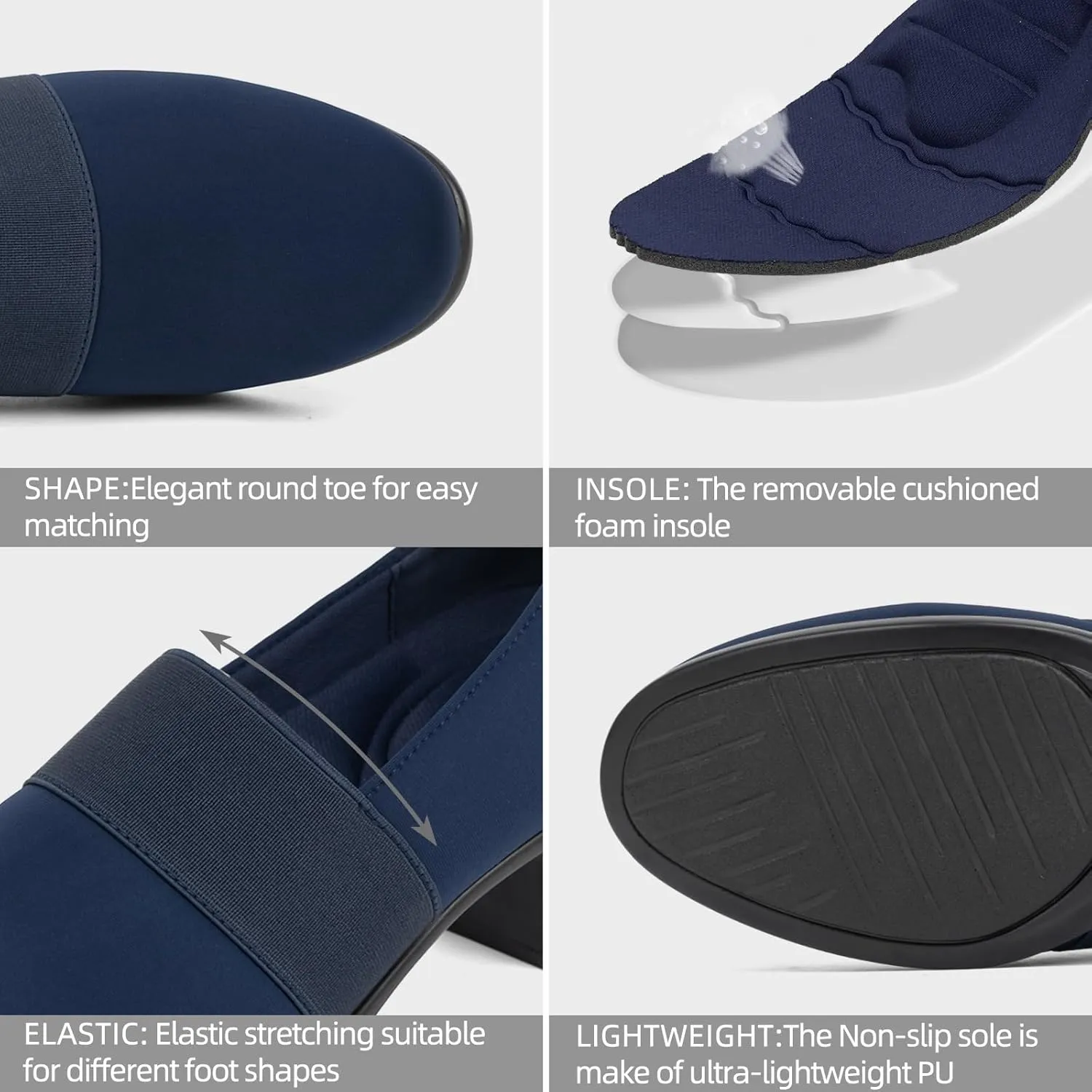 Women's Pumps Chunky Low Block Heel Slip-on Work Shoes Bunion Arch Support Comfortable Dressy Pumps