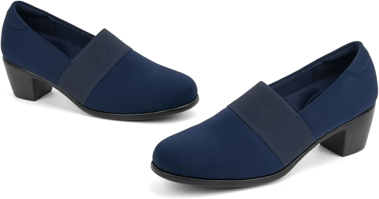 Women's Pumps Chunky Low Block Heel Slip-on Work Shoes Bunion Arch Support Comfortable Dressy Pumps