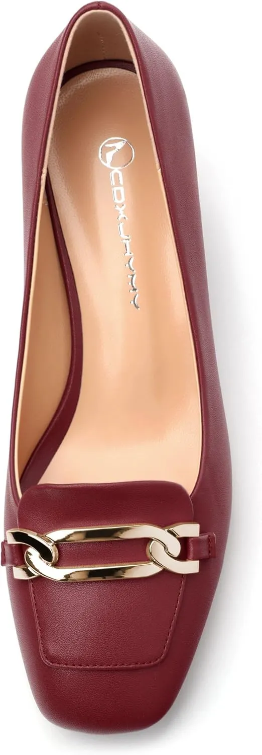 Women's Pumps Low Chunky Block Heel Square Toe Slip On Comfortable Dress Shoes for Work Office Casual