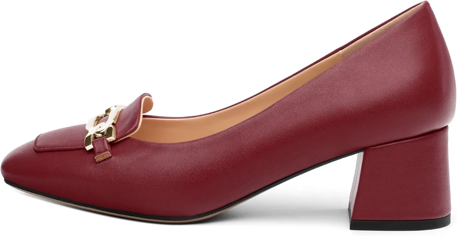 Women's Pumps Low Chunky Block Heel Square Toe Slip On Comfortable Dress Shoes for Work Office Casual