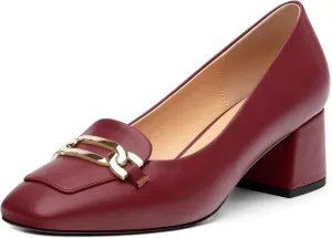 Women's Pumps Low Chunky Block Heel Square Toe Slip On Comfortable Dress Shoes for Work Office Casual