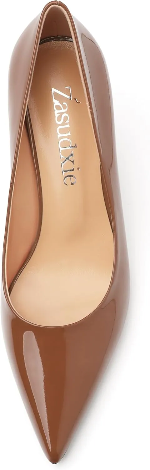 Women's Pumps, Slip On Pointed Closed Toe Kitten Heels for Women, Patent Comfortable Mid Heel Pumps Women's Office Dress Shoes 2.5 Inch