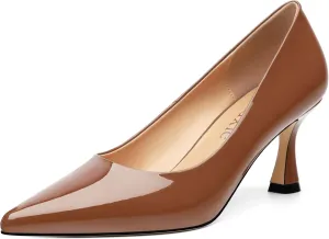 Women's Pumps, Slip On Pointed Closed Toe Kitten Heels for Women, Patent Comfortable Mid Heel Pumps Women's Office Dress Shoes 2.5 Inch