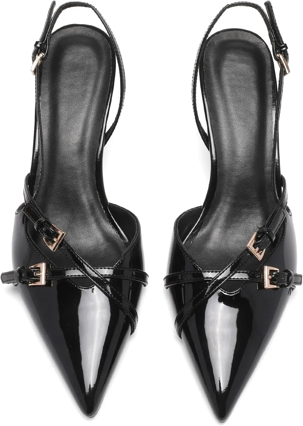 Women's Slingback Kitten Heels Buckle Strap Work Pumps Pointed Toe Slip On Comfortable Dress Shoes