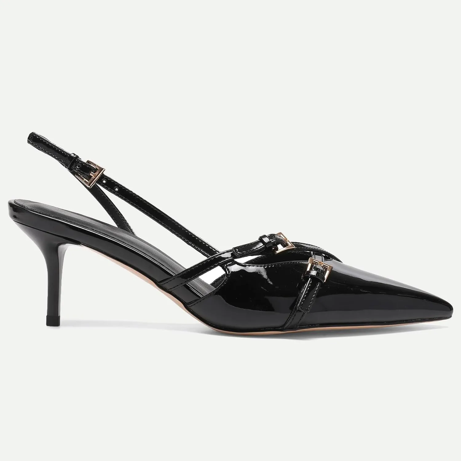 Women's Slingback Kitten Heels Buckle Strap Work Pumps Pointed Toe Slip On Comfortable Dress Shoes
