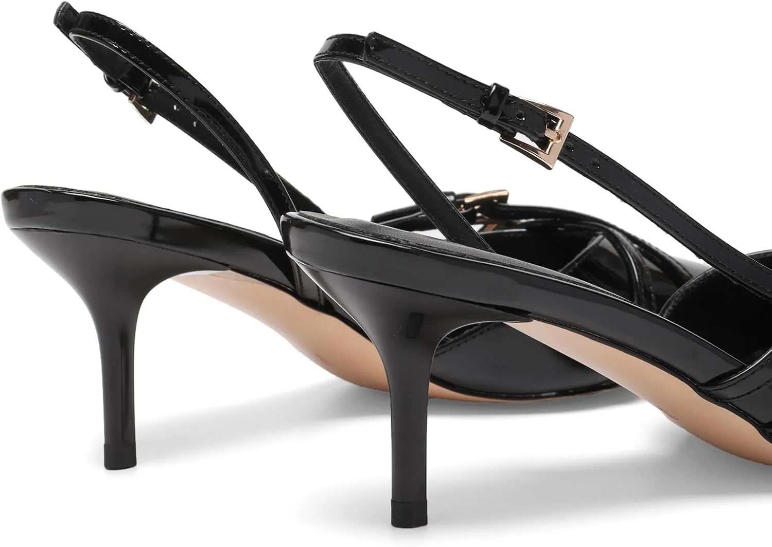 Women's Slingback Kitten Heels Buckle Strap Work Pumps Pointed Toe Slip On Comfortable Dress Shoes