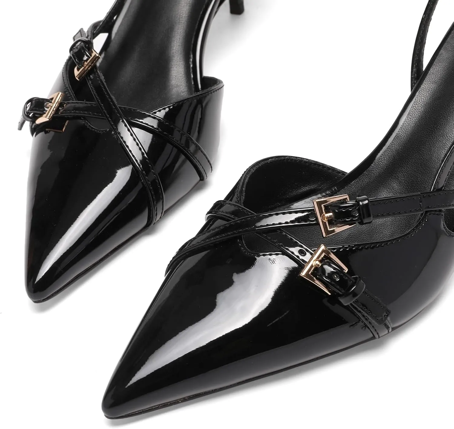 Women's Slingback Kitten Heels Buckle Strap Work Pumps Pointed Toe Slip On Comfortable Dress Shoes