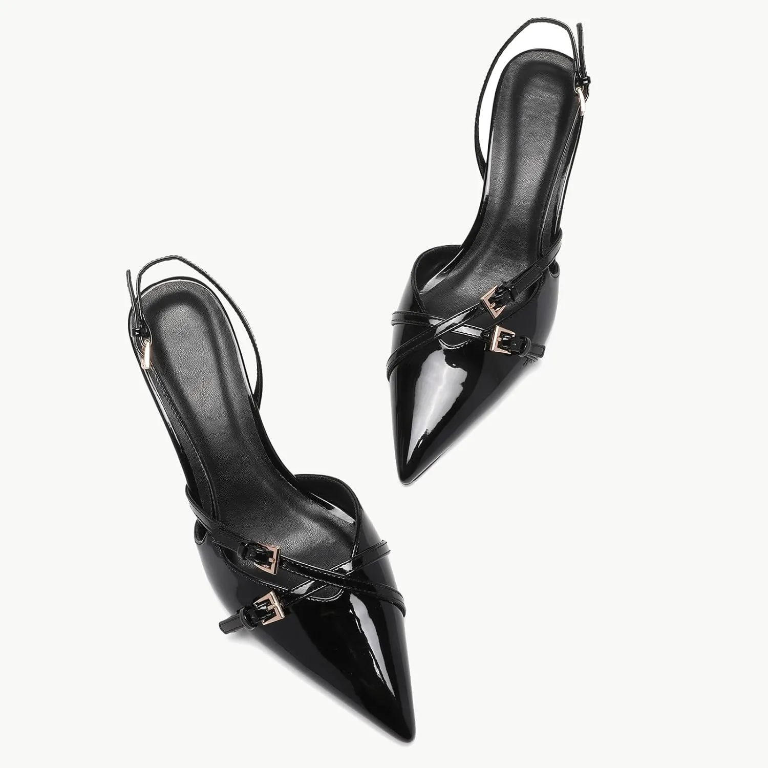 Women's Slingback Kitten Heels Buckle Strap Work Pumps Pointed Toe Slip On Comfortable Dress Shoes