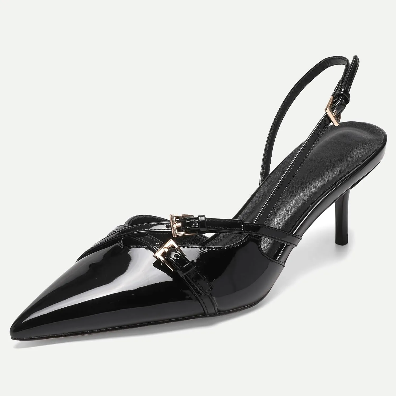 Women's Slingback Kitten Heels Buckle Strap Work Pumps Pointed Toe Slip On Comfortable Dress Shoes