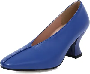 Women's Slip On Kitten Heels Pumps Shoes Comfortable Square Toe Work Office High Heeled Dress Shoe
