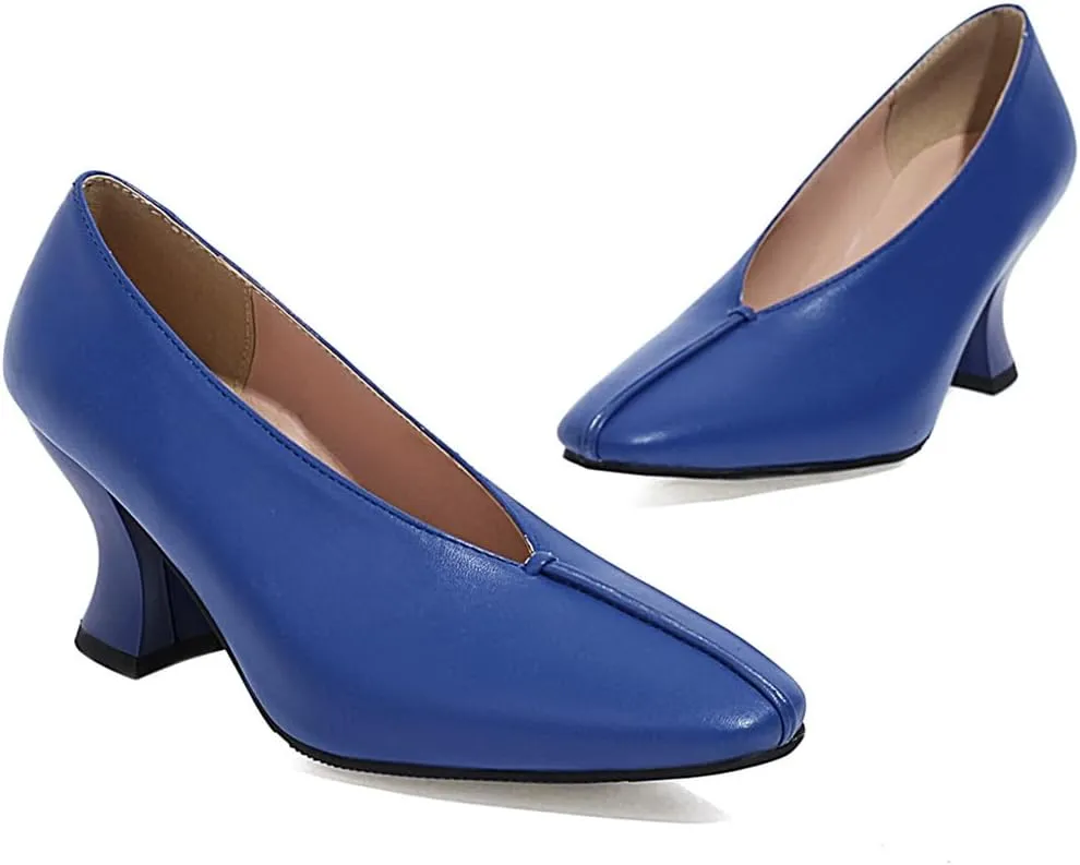 Women's Slip On Kitten Heels Pumps Shoes Comfortable Square Toe Work Office High Heeled Dress Shoe