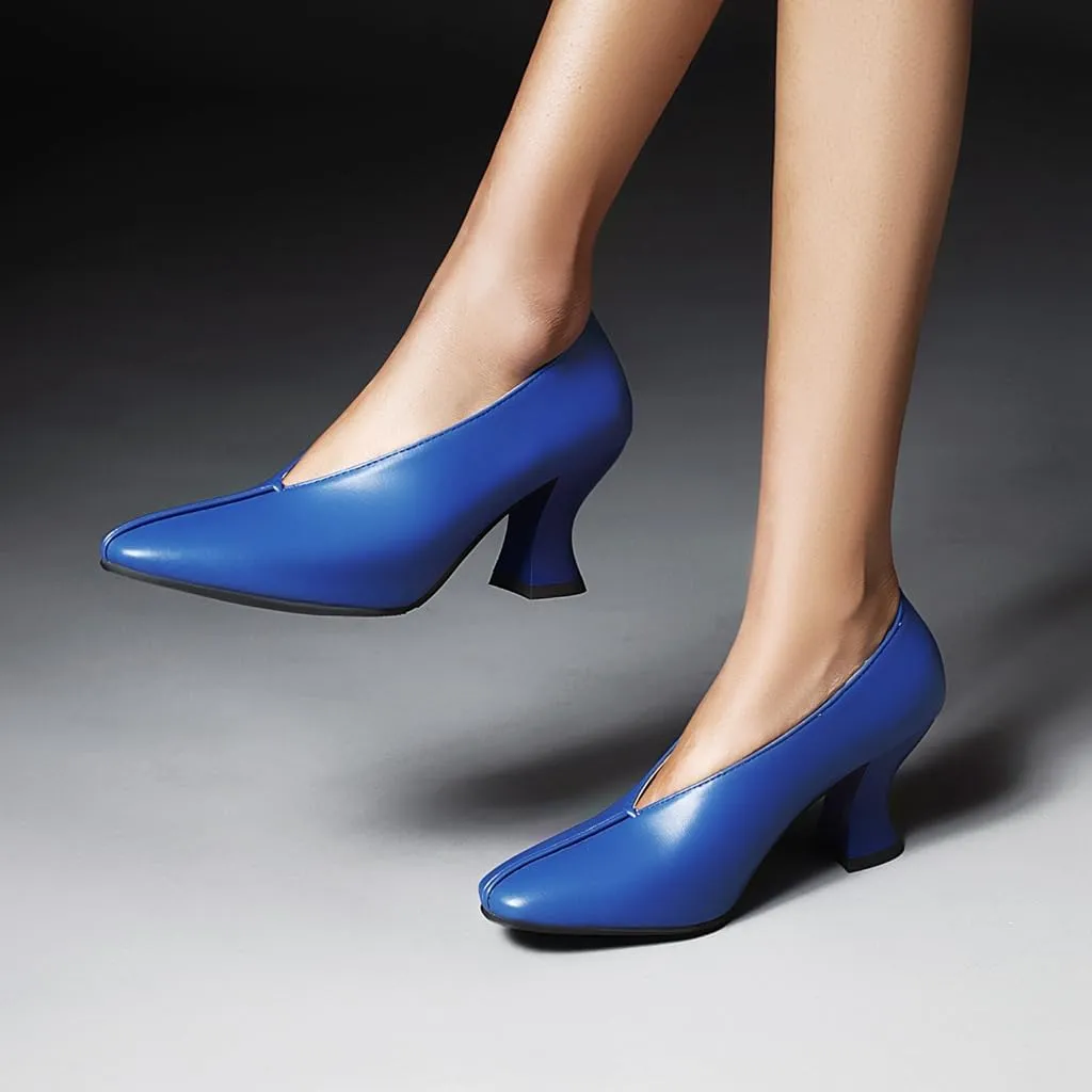 Women's Slip On Kitten Heels Pumps Shoes Comfortable Square Toe Work Office High Heeled Dress Shoe
