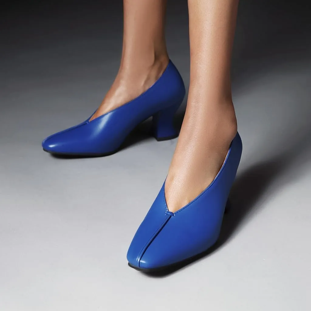 Women's Slip On Kitten Heels Pumps Shoes Comfortable Square Toe Work Office High Heeled Dress Shoe