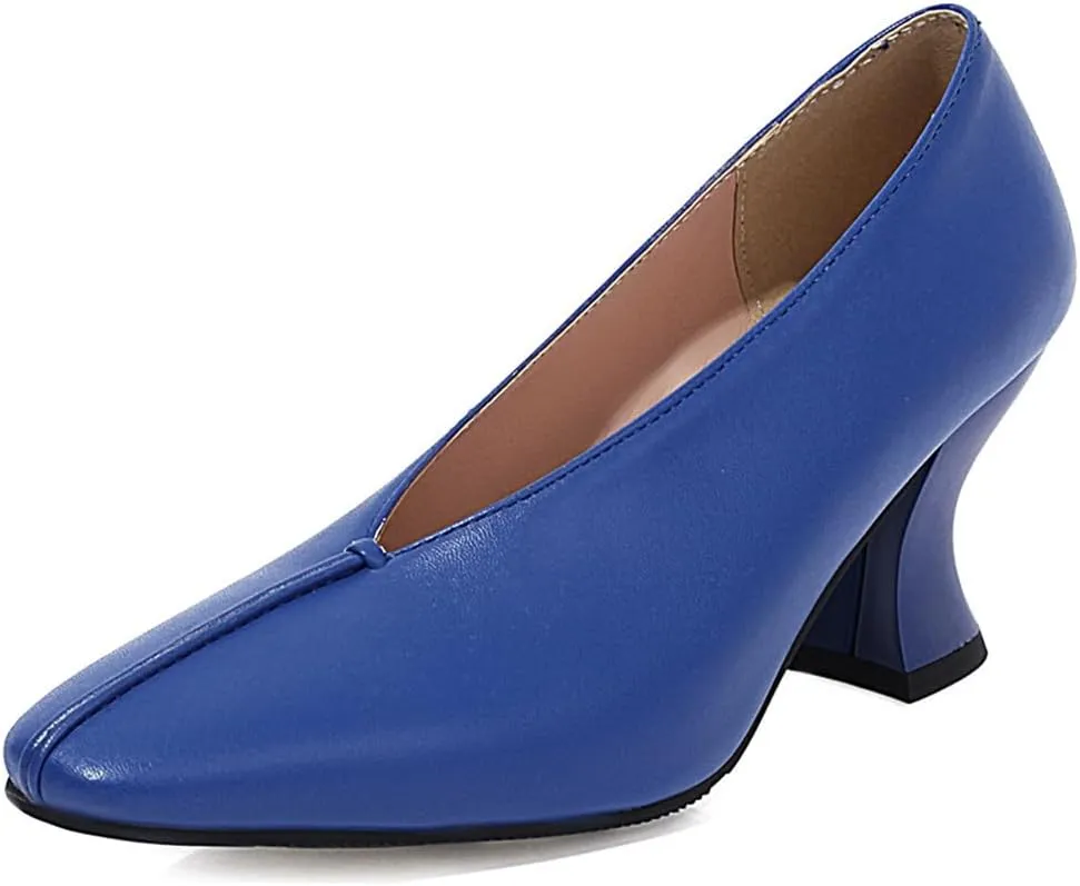 Women's Slip On Kitten Heels Pumps Shoes Comfortable Square Toe Work Office High Heeled Dress Shoe