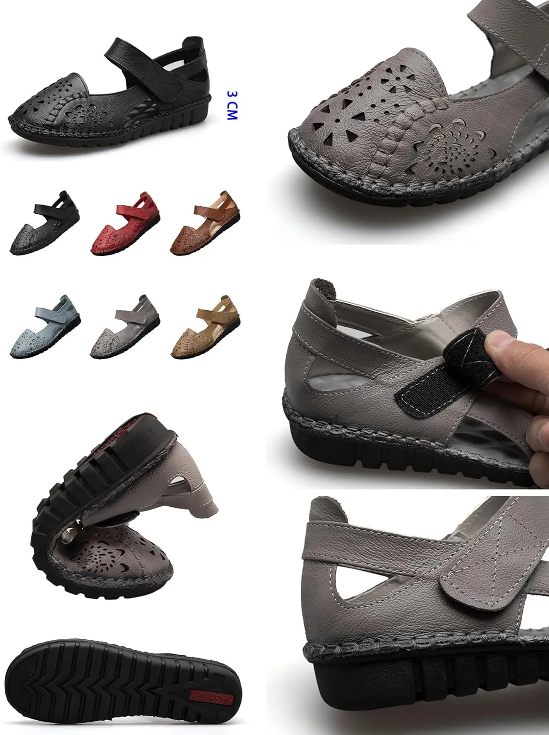 Women's Summer Leather Closed Toe Flats Sandals,Comfort Cutout Non-Slip Soft Sole Oxford Dress Casual Mary Jane Shoes