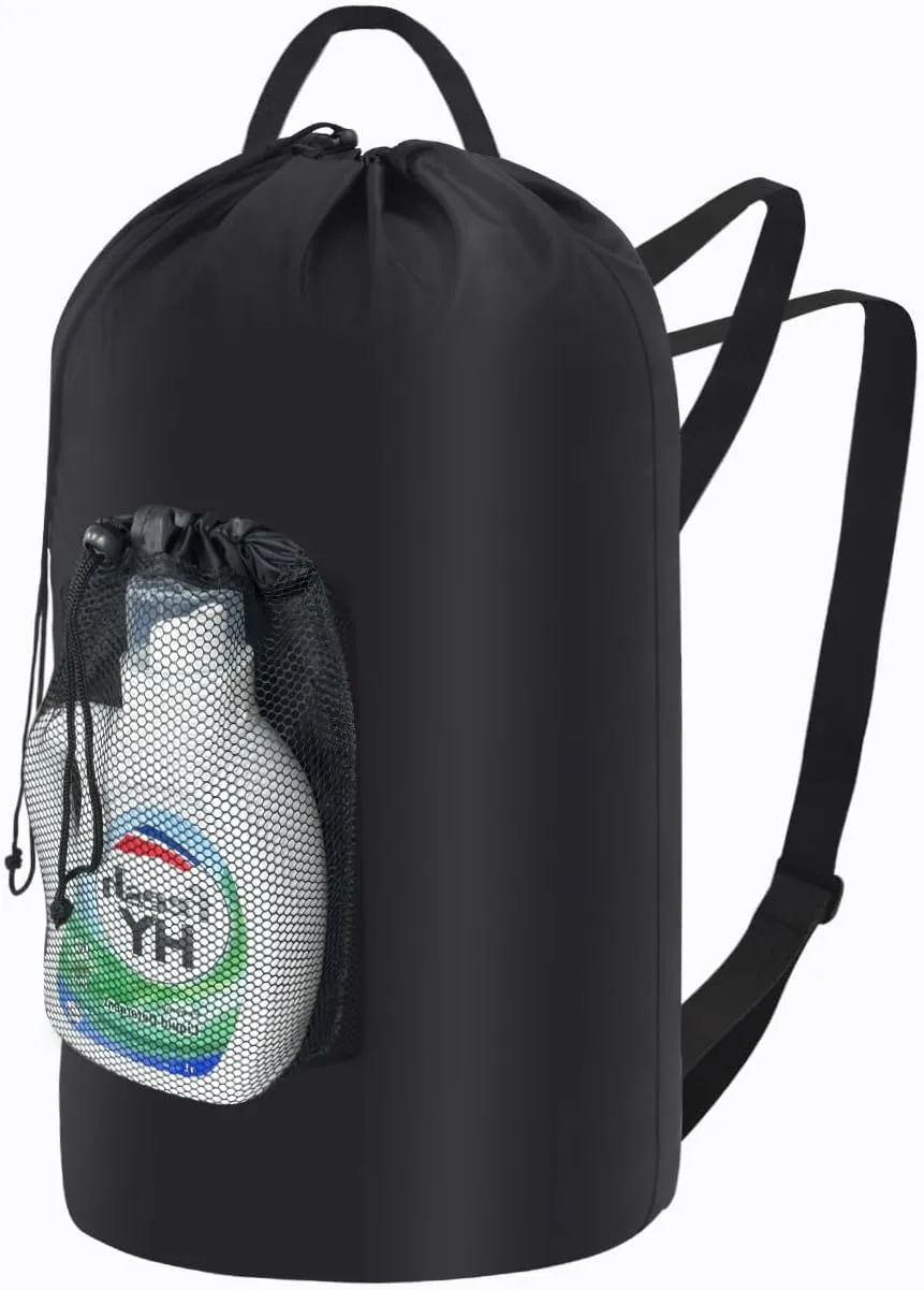WOOHA 95L Backpack Travel Laundry Bag with Shoulder Straps and Mesh - Durable Polyester Laundry Hampers for Travel, Apartments, Laundromats and Universities (Black)