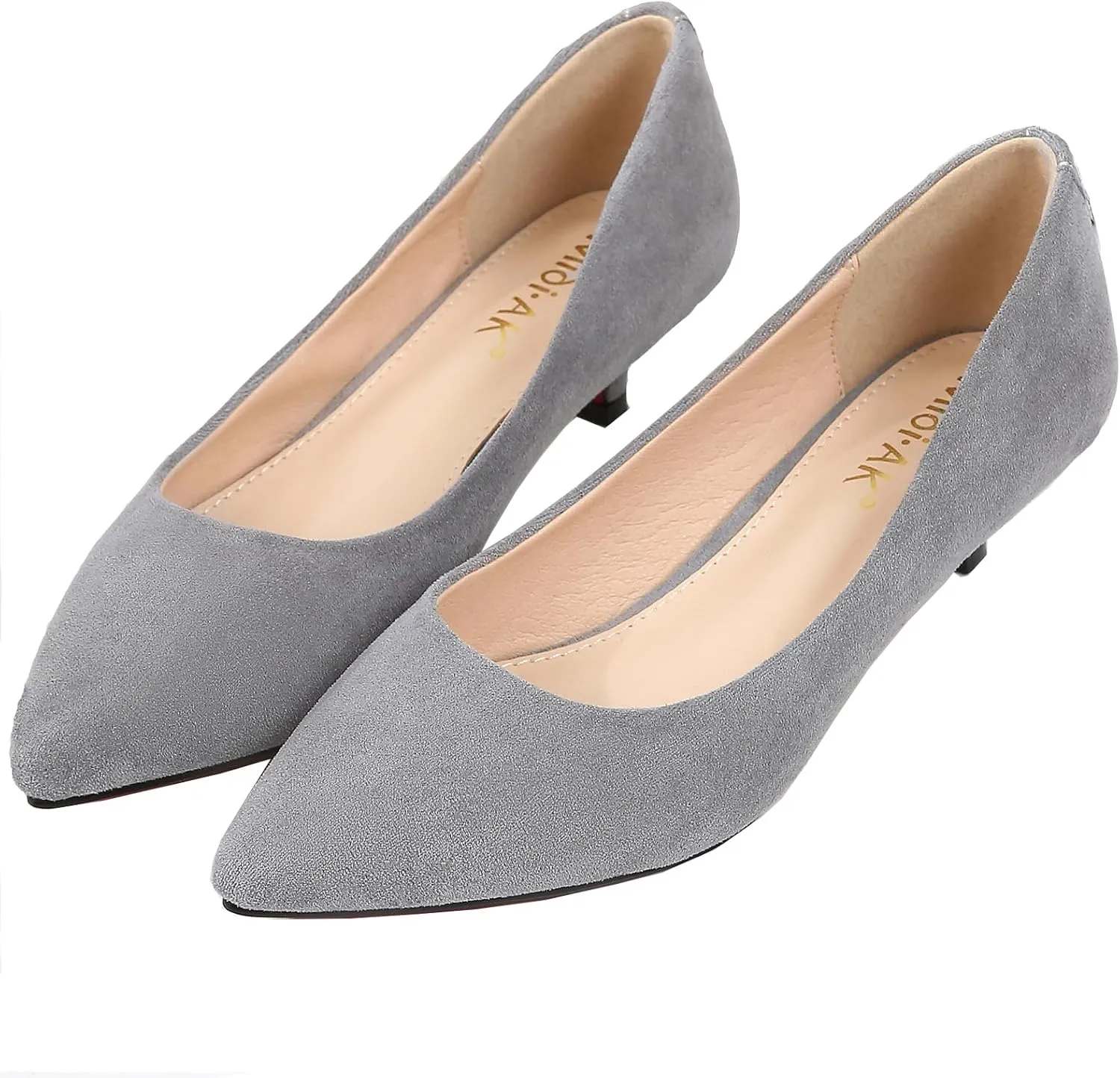 WUIWUIYU Womens Suede Pumps Shoes Low Heels Wedding Dressy Sexy Kitten Heels Closed Pointed Toe Party Shoe