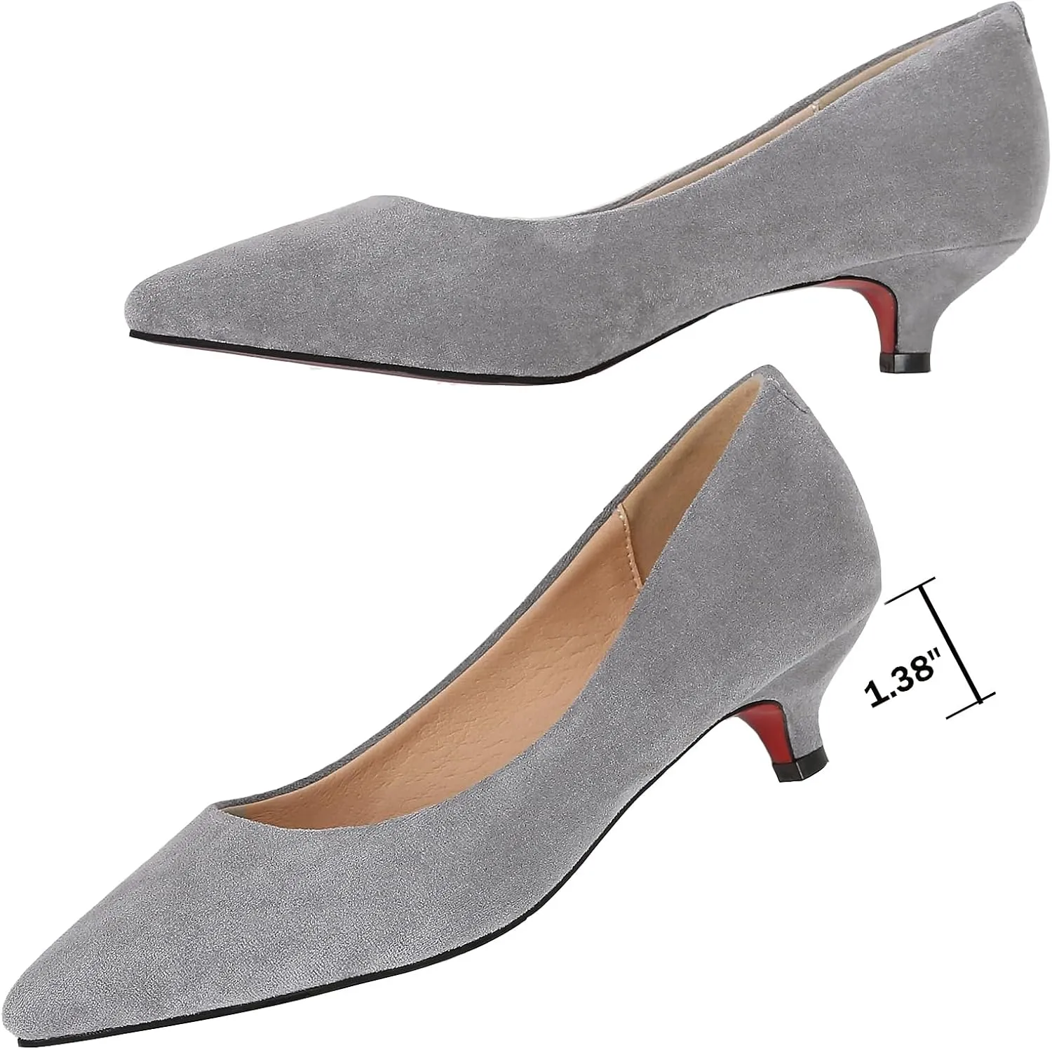 WUIWUIYU Womens Suede Pumps Shoes Low Heels Wedding Dressy Sexy Kitten Heels Closed Pointed Toe Party Shoe