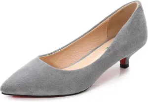 WUIWUIYU Womens Suede Pumps Shoes Low Heels Wedding Dressy Sexy Kitten Heels Closed Pointed Toe Party Shoe