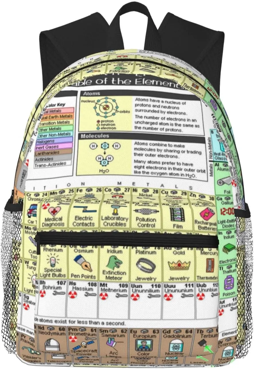 Wurton Periodic Table Of Elements Print Unisex Backpack Trendy,Durable Travel Bag Sports Beach Backpack Lightweight Backpack