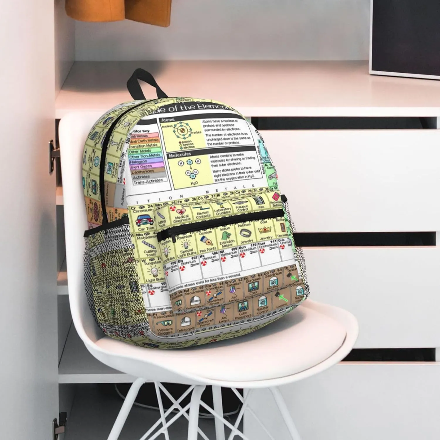 Wurton Periodic Table Of Elements Print Unisex Backpack Trendy,Durable Travel Bag Sports Beach Backpack Lightweight Backpack